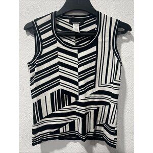 Jones New York Shirt Womens SZ Medium White Black Pullover Scoop Neck Tank Top